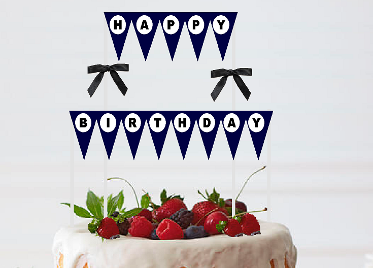 Navy White Black Happy Birthday Bunting Cake Decoration Food Topper wt – CakeSupplyShop for Free Happy Birthday Cake Banner Printable Pdf