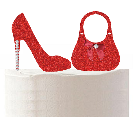 Red Glitter Rhinestone Shoe and Bag Cake Decoration cake Topper