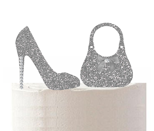 Silver Glitter Rhinestone Shoe and Bag Cake Decoration cake Topper