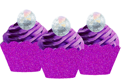 24pk Iridescent Ring Wedding Bridal Shower Cupcake Toppers w. Purple Glitter Wrappers