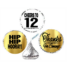 12th Birthday - Anniversary Cheers Hooray Thanks For Coming 324pk Stickers - Labels for Chocolate Drop Hersheys Kisses, Party Favors Decorations