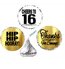 16th Birthday - Anniversary Cheers Hooray Thanks For Coming 324pk Stickers - Labels for Chocolate Drop Hersheys Kisses, Party Favors Decorations