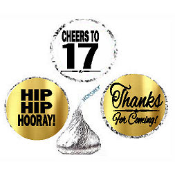 17th Birthday - Anniversary Cheers Hooray Thanks For Coming 324pk Stickers - Labels for Chocolate Drop Hersheys Kisses, Party Favors Decorations