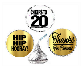 20th Birthday - Anniversary Cheers Hooray Thanks For Coming 324pk Stickers - Labels for Chocolate Drop Hersheys Kisses, Party Favors Decorations