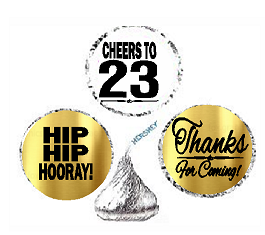 23rd Birthday - Anniversary Cheers Hooray Thanks For Coming 324pk Stickers - Labels for Chocolate Drop Hersheys Kisses, Party Favors Decorations