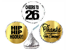 26th Birthday - Anniversary Cheers Hooray Thanks For Coming 324pk Stickers - Labels for Chocolate Drop Hersheys Kisses, Party Favors Decorations