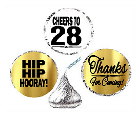28th Birthday - Anniversary Cheers Hooray Thanks For Coming 324pk Stickers - Labels for Chocolate Drop Hersheys Kisses, Party Favors Decorations