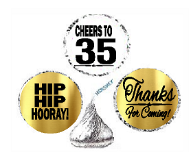 35th Birthday - Anniversary Cheers Hooray Thanks For Coming 324pk Stickers - Labels for Chocolate Drop Hersheys Kisses, Party Favors Decorations