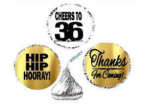 36th Birthday - Anniversary Cheers Hooray Thanks For Coming 324pk Stickers - Labels for Chocolate Drop Hersheys Kisses, Party Favors Decorations