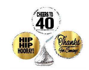 40th Birthday - Anniversary Cheers Hooray Thanks For Coming 324pk Stickers - Labels for Chocolate Drop Hersheys Kisses, Party Favors Decorations