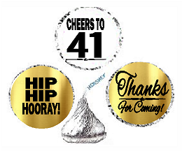 41st Birthday - Anniversary Cheers Hooray Thanks For Coming 324pk Stickers - Labels for Chocolate Drop Hersheys Kisses, Party Favors Decorations