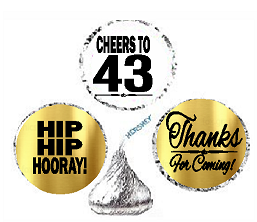 43rd Birthday - Anniversary Cheers Hooray Thanks For Coming 324pk Stickers - Labels for Chocolate Drop Hersheys Kisses, Party Favors Decorations