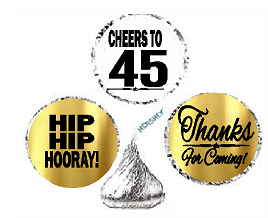 45th Birthday - Anniversary Cheers Hooray Thanks For Coming 324pk Stickers - Labels for Chocolate Drop Hersheys Kisses, Party Favors Decorations