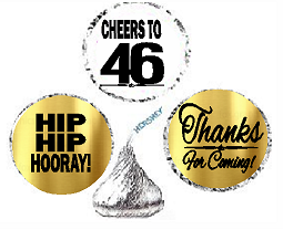46th Birthday - Anniversary Cheers Hooray Thanks For Coming 324pk Stickers - Labels for Chocolate Drop Hersheys Kisses, Party Favors Decorations