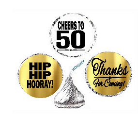 50th Birthday - Anniversary Cheers Hooray Thanks For Coming 324pk Stickers - Labels for Chocolate Drop Hersheys Kisses, Party Favors Decorations