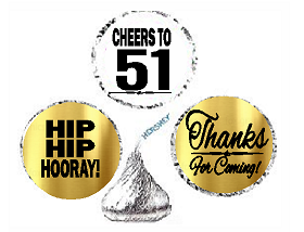 51st Birthday - Anniversary Cheers Hooray Thanks For Coming 324pk Stickers - Labels for Chocolate Drop Hersheys Kisses, Party Favors Decorations