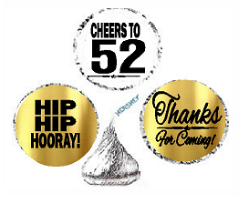 52nd Birthday - Anniversary Cheers Hooray Thanks For Coming 324pk Stickers - Labels for Chocolate Drop Hersheys Kisses, Party Favors Decorations