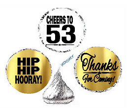 53rd Birthday - Anniversary Cheers Hooray Thanks For Coming 324pk Stickers - Labels for Chocolate Drop Hersheys Kisses, Party Favors Decorations