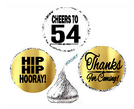 54th Birthday - Anniversary Cheers Hooray Thanks For Coming 324pk Stickers - Labels for Chocolate Drop Hersheys Kisses, Party Favors Decorations