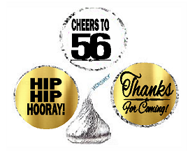 56th Birthday - Anniversary Cheers Hooray Thanks For Coming 324pk Stickers - Labels for Chocolate Drop Hersheys Kisses, Party Favors Decorations