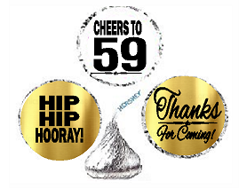 59th Birthday - Anniversary Cheers Hooray Thanks For Coming 324pk Stickers - Labels for Chocolate Drop Hersheys Kisses, Party Favors Decorations