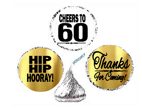 60th Birthday - Anniversary Cheers Hooray Thanks For Coming 324pk Stickers - Labels for Chocolate Drop Hersheys Kisses, Party Favors Decorations