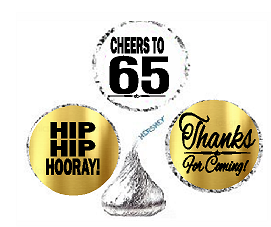 65th Birthday - Anniversary Cheers Hooray Thanks For Coming 324pk Stickers - Labels for Chocolate Drop Hersheys Kisses, Party Favors Decorations