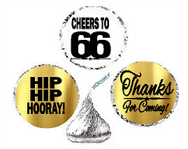 66th Birthday - Anniversary Cheers Hooray Thanks For Coming 324pk Stickers - Labels for Chocolate Drop Hersheys Kisses, Party Favors Decorations
