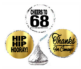68th Birthday - Anniversary Cheers Hooray Thanks For Coming 324pk Stickers - Labels for Chocolate Drop Hersheys Kisses, Party Favors Decorations