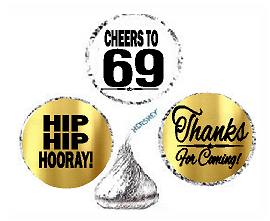 69th Birthday - Anniversary Cheers Hooray Thanks For Coming 324pk Stickers - Labels for Chocolate Drop Hersheys Kisses, Party Favors Decorations