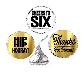6th Birthday - Anniversary Cheers Hooray Thanks For Coming 324pk Stickers - Labels for Chocolate Drop Hersheys Kisses, Party Favors Decorations