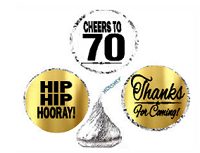 70th Birthday - Anniversary Cheers Hooray Thanks For Coming 324pk Stickers - Labels for Chocolate Drop Hersheys Kisses, Party Favors Decorations