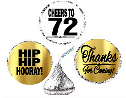 72nd Birthday - Anniversary Cheers Hooray Thanks For Coming 324pk Stickers - Labels for Chocolate Drop Hersheys Kisses, Party Favors Decorations