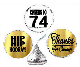 74th Birthday - Anniversary Cheers Hooray Thanks For Coming 324pk Stickers - Labels for Chocolate Drop Hersheys Kisses, Party Favors Decorations