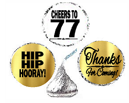 77th Birthday - Anniversary Cheers Hooray Thanks For Coming 324pk Stickers - Labels for Chocolate Drop Hersheys Kisses, Party Favors Decorations