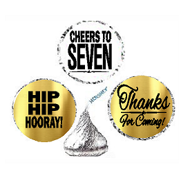 7th Birthday - Anniversary Cheers Hooray Thanks For Coming 324pk Stickers - Labels for Chocolate Drop Hersheys Kisses, Party Favors Decorations