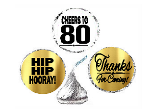 80th Birthday - Anniversary Cheers Hooray Thanks For Coming 324pk Stickers - Labels for Chocolate Drop Hersheys Kisses, Party Favors Decorations