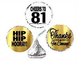 81st Birthday - Anniversary Cheers Hooray Thanks For Coming 324pk Stickers - Labels for Chocolate Drop Hersheys Kisses, Party Favors Decorations