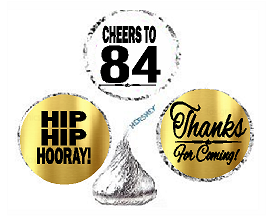 84th Birthday - Anniversary Cheers Hooray Thanks For Coming 324pk Stickers - Labels for Chocolate Drop Hersheys Kisses, Party Favors Decorations