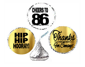 86th Birthday - Anniversary Cheers Hooray Thanks For Coming 324pk Stickers - Labels for Chocolate Drop Hersheys Kisses, Party Favors Decorations