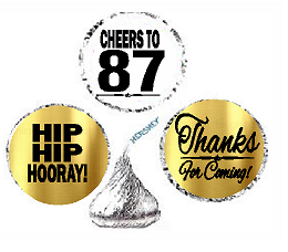 87th Birthday - Anniversary Cheers Hooray Thanks For Coming 324pk Stickers - Labels for Chocolate Drop Hersheys Kisses, Party Favors Decorations