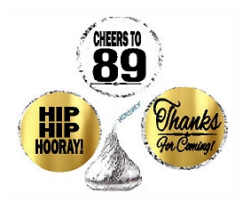 89th Birthday - Anniversary Cheers Hooray Thanks For Coming 324pk Stickers - Labels for Chocolate Drop Hersheys Kisses, Party Favors Decorations
