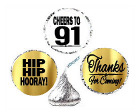 91st Birthday - Anniversary Cheers Hooray Thanks For Coming 324pk Stickers - Labels for Chocolate Drop Hersheys Kisses, Party Favors Decorations