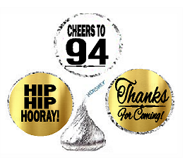 94th Birthday - Anniversary Cheers Hooray Thanks For Coming 324pk Stickers - Labels for Chocolate Drop Hersheys Kisses, Party Favors Decorations