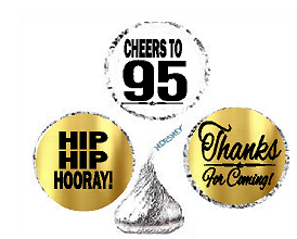 95th Birthday - Anniversary Cheers Hooray Thanks For Coming 324pk Stickers - Labels for Chocolate Drop Hersheys Kisses, Party Favors Decorations