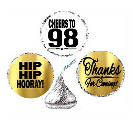98th Birthday - Anniversary Cheers Hooray Thanks For Coming 324pk Stickers - Labels for Chocolate Drop Hersheys Kisses, Party Favors Decorations