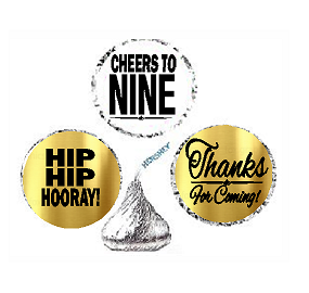 9th Birthday - Anniversary Cheers Hooray Thanks For Coming 324pk Stickers - Labels for Chocolate Drop Hersheys Kisses, Party Favors Decorations
