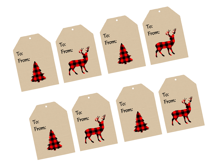 Christmas Holiday Lumberjack Red & Black Buffallo Plaid Collection (32pack Kraft Gift Tags)