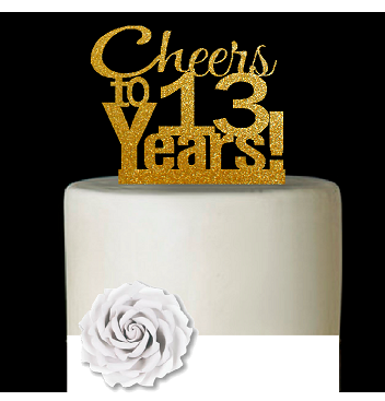 13th Birthday - Anniversary Cheers Gold Glitter Cake Decoration Topper