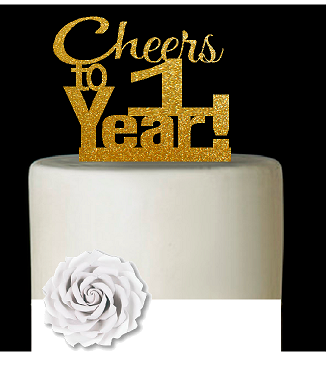 1st Birthday - Anniversary Cheers Gold Glitter Cake Decoration Topper
